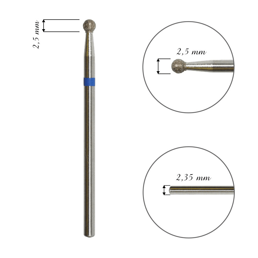 Fresa de diamante para cuticula, "Bola", azul, diámetro de la cabeza 2,5 mm(FA01B025)