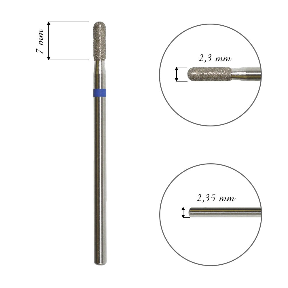 Fresa de diamante para cuticula, "cilindro" redondeado, azul, diámetro de la cabeza 2,3 mm(FA30B023/8)