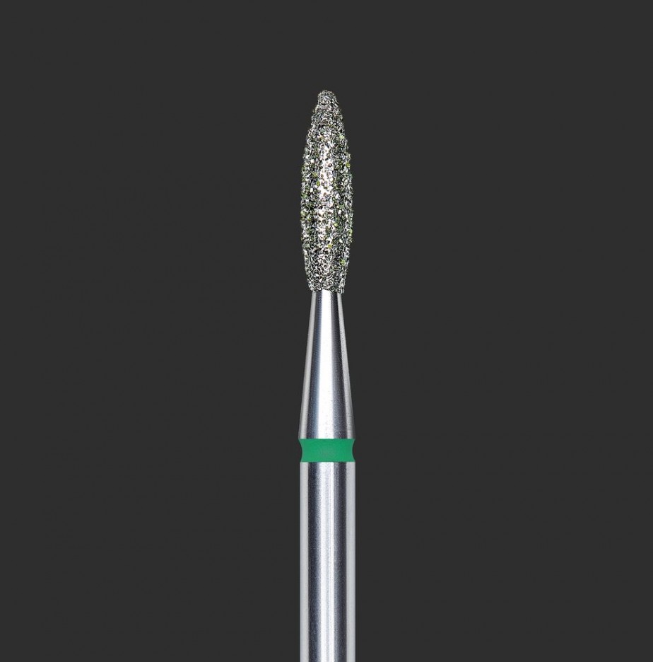 Fresa de diamante para cuticula, puntiaguda "llama", verde, diámetro de la cabeza 2,1 mm(FA10G021/8)