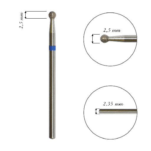 Fresa de diamante para cuticula, "Bola", azul, diámetro de la cabeza 2,5 mm(FA01B025)