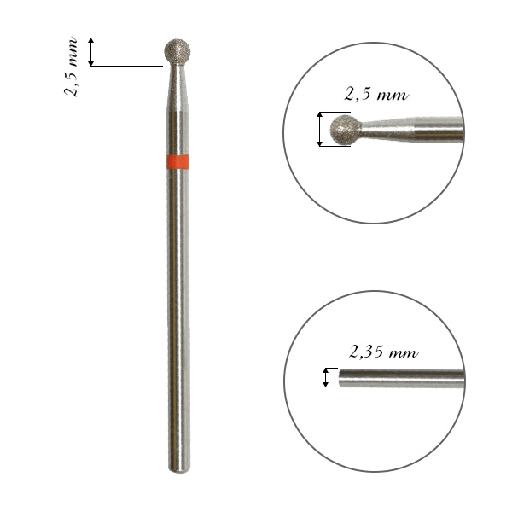 Fresa de diamante para cuticula, "bola", rojo, diámetro de la cabeza 2.5 MM(FA01R025)