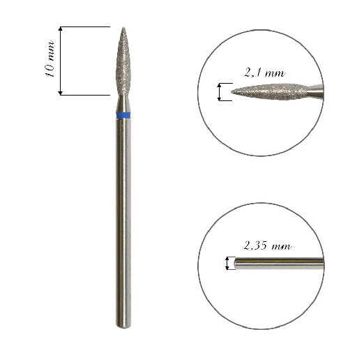 Fresa de diamante para cuticula, "Flame", azul, diámetro de la cabeza 2,1 mm / pieza de trabajo 8 mm(FA10B021/8)