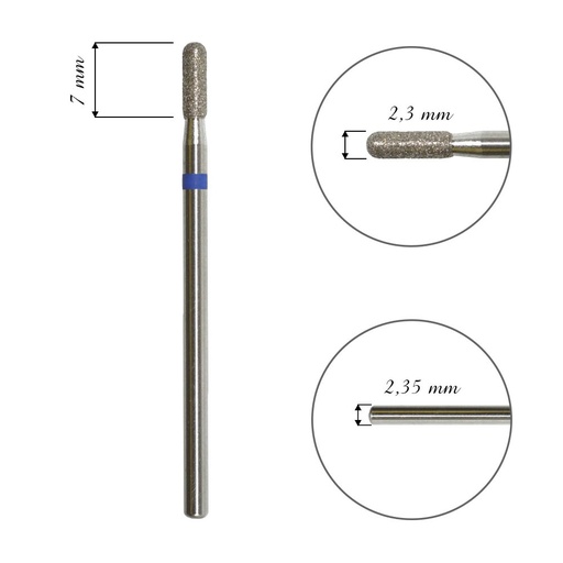 Fresa de diamante para cuticula, "cilindro" redondeado, azul, diámetro de la cabeza 2,3 mm(FA30B023/8)