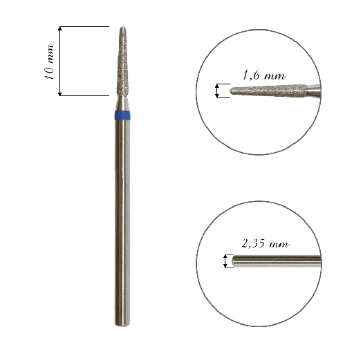 Fresa de diamante para cuticula, «FRUSTUM», azul, cabeza diasmetro 1,6 MM / pieza de trabajo 10 MM(FA70B016/10)