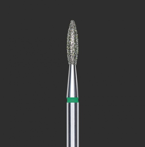 Fresa de diamante para cuticula, puntiaguda "llama", verde, diámetro de la cabeza 2,1 mm(FA10G021/8)